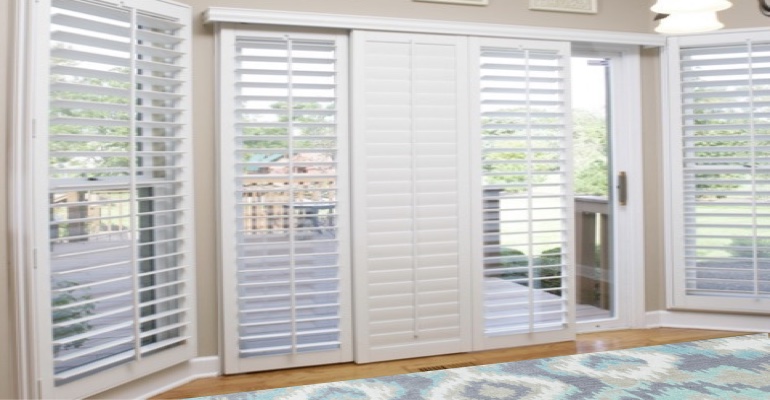 [Polywood|Plantation|Interior ]211] shutters on a sliding glass door in Tampa